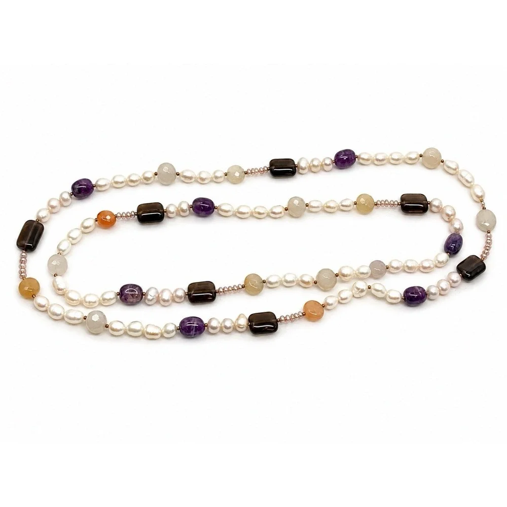 Pearl Amethyst Carnelian Mixed Gemstones Strand Necklace 27